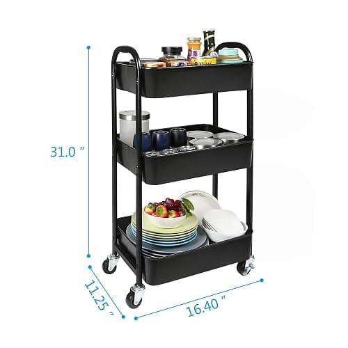 3-Tier Rolling Utility Cart with Caster Wheels,Easy Assembly, for Kitchen, Bathroom (Black) thumbnail 3