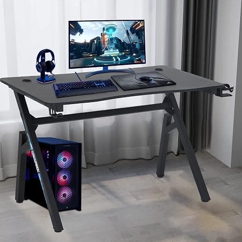 BestOffice | 47" Gaming Desk | Blue | Carbon Fiber Textured Computer Desk | Sturdy Steel Frame, Cup Holder, Headphone Hook, Cable Management Holes, Adjustable Leg Pads | for Gamers, Home, Office thumbnail 2