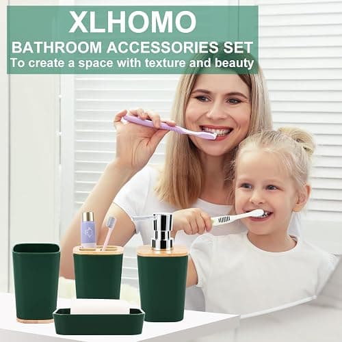 Bathroom Accessory Set 9 Piece Hunter Green Bathroom Set with Trash Can Bathroom Accessories Green Bathroom Decor - Dark Green - Bath Set thumbnail 2