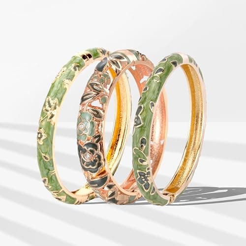 UJOY Womens Multi-Colors Cloisonne Bracelet Plated Flower Hollowed Enameled Hinged Cuff Bangles Jewelry Gift 88A10 thumbnail 2