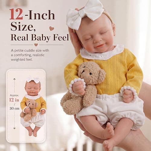 BABESIDE Full Body Silicone Reborn Baby Dolls - 12 Inch (Weight 3 lb) Weighted Full Silicone Realistic-Newborn Baby Doll Real Life Baby Dolls with Complete Accessories & Gift Box thumbnail 6