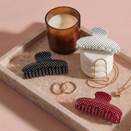 Polka Dot Claw Clips for Women Cute Medium Hair Clips Accessories, 3 Pack | Retro Polka Dot Design with Non-Slip Teeth, Secure Spring Grip, Comfortable Hold for Daily Buns, Half-Up Styles, Ponytails. thumbnail 3