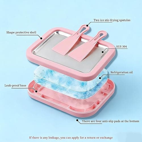 Rolled Ice Cream Maker, Portable Instant Rolled Ice Cream Tray with Dual Scrapers, DIY Rolled Ice Cream Homemade Italian Ice Cream, Sorbet, Frozen Yogurt tray (Pink) thumbnail 5