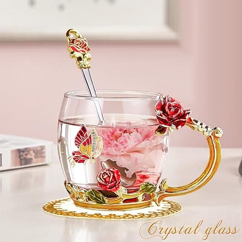 OEAGO Gifts for Mom Women Stocking Stuffers for Women Christmas Glass Coffee Enamels Mug Valentines Gifts for Her Girlfriend Wife Best Birthday Valentine's Mothers Day from Daughter Son Tea Cup thumbnail 3