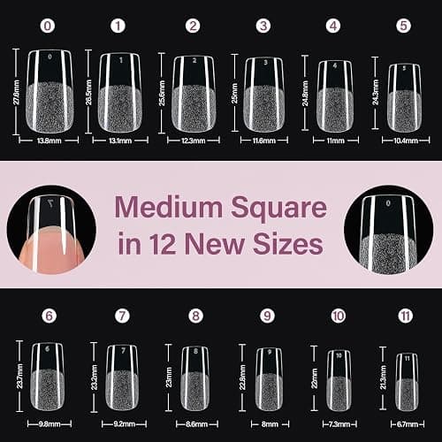 Misssix Medium Square Gel x Nail Tips Kit, 216Pcs Pre Etched Clear Nail Tip | Full Cover False Nail 9-in-1 Gel Glue and Portable Mini U V Nail Lamp for Women 12 Sizes thumbnail 7