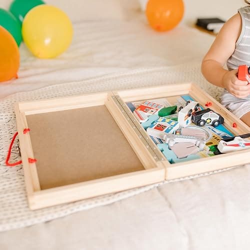 Melissa & Doug 17-Piece Wooden Take-Along Tabletop Farm, 4 Farm Vehicles, Play Pieces, Barn, Grain House Take-Along Pretend Play Toy Barn Toys for Toddlers Ages 1+ thumbnail 2