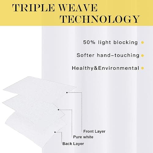 White Bedroom Curtain 72 inches Long - (50% Blackout) Grommet Sound Reducing Window Treatment Sound Reducing Privacy Thermal Drape Light Blocking for Living Room (1 Panel, W52 x L72) thumbnail 4