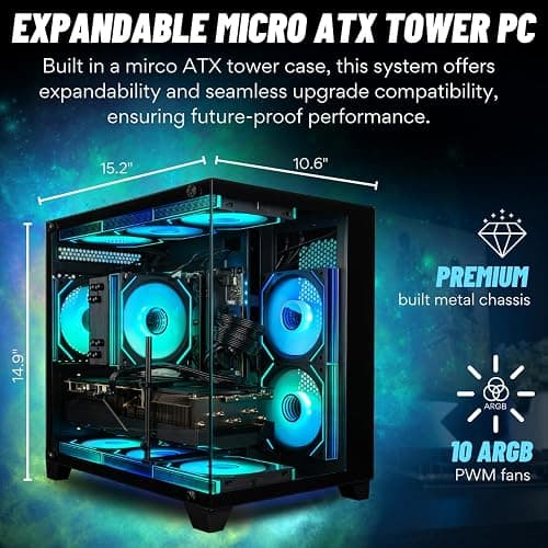 Panorama Gaming Desktop PC (NVIDIA RTX 5060 Ti 8GB, AMD Ryzen 7 5700X Processor, 32GB DDR4 RAM, 2x512GB NVMe SSD, WiFi 6E, HDMI + DP, Windows 11 Pro) Best 2025 RGB Prebuilt Tower Computer for Gamers thumbnail 7