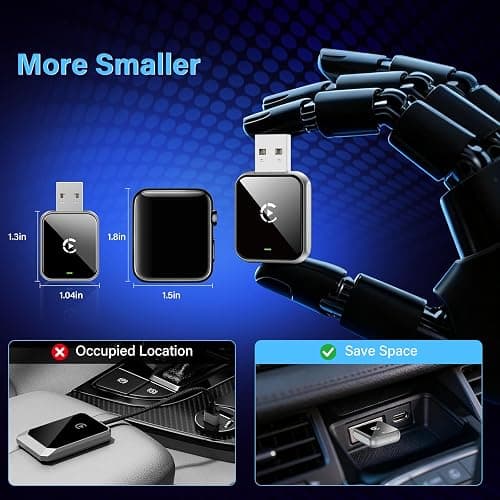 Mini Wireless CarPlay Adapter, 2025 Upgraded iPhone Mini Size Car Play Connect, Black Mirror Wireless and Bluetooth CarPlay Adaptor, Plug&Play, No Delay & Stable Connection, for iPhone thumbnail 3