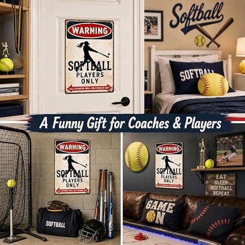 CrazySign Funny Softball Gifts for Girls, Players & Coaches - Warning Softball Players Only Vintage Metal Sign - Cool Sports Wall Art Decor for Bedroom, Locker Room, Team Gift, 8x12 Inch (26011) thumbnail 6