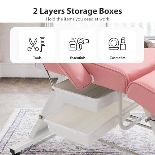 Jaxilyn Tattoo Chair Facial Bed with Two Trays Esthetician Bed Adjustable Folding Salon Bed with Hydraulic Stool Massage Bed for Professional Massage Facial Lash Beauty Treatment Spa Pink thumbnail 7