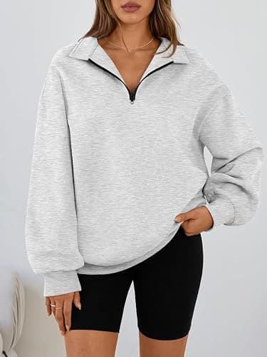 Trendy Queen Womens Oversized Sweatshirts Fall Sweaters Fashion Hoodies Half Zip Pullover Long Sleeve Shirts Clothes thumbnail 2