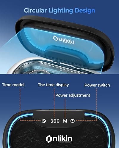 onlikin 35W Ultrasonic Jewelry Cleaner, 45KHz Retainer Cleaner for Jewelry, 5 Timer & 3 Power Modes, Eyeglasses, Rings, Watch Strap, Dentures - 20oz, 304 Stainless Steel Tank, Quiet <38dB (Black) thumbnail 7