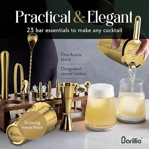 Barillio Gold Bartender Kit – 23-Piece Stainless-Steel Cocktail Shaker Set with Premium Acacia Stand | Martini Barware Mixing Tools for Home Bartending | Gift Set thumbnail 5