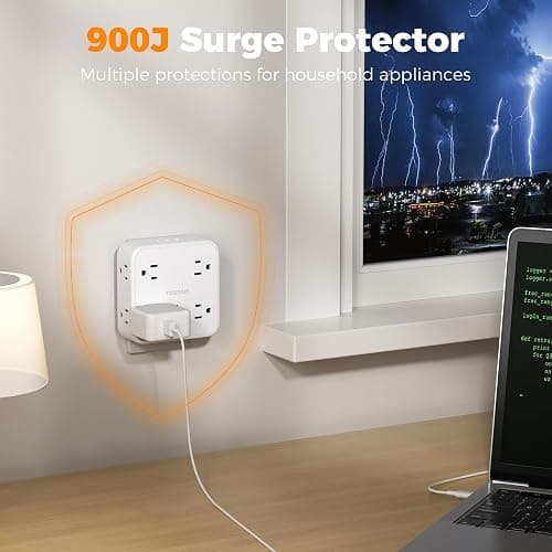 Multi Plug Outlet Extender, TESSAN Wall Surge Protector Plug Extender with 8 Sockets, Multiple Outlet Splitter with 3 USB Ports (1 USB C), Power Socket Expander with Switch for Home, Dorm, White thumbnail 5