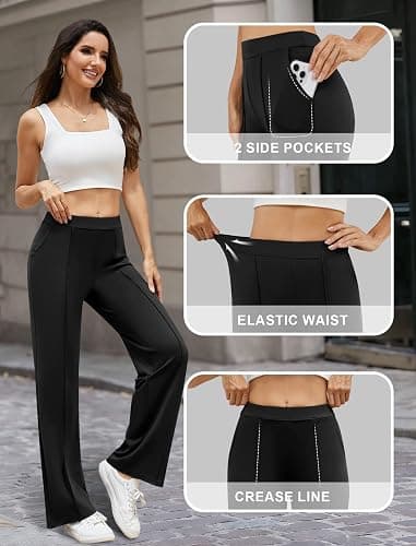 DLOODA Womens Dress Work Pants Business Casual Slacks Stretchy Wide Leg Trousers with Pockets High Waist Pull On thumbnail 4