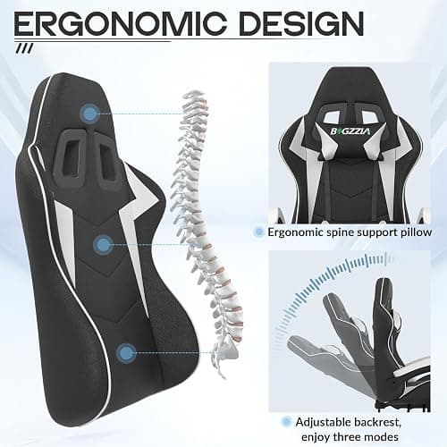 Racingreat Ergonomic Gaming Chair with Adjustable Height, Reclining Feature, Headrest, and Lumbar Support for Adults (Basics, White) thumbnail 5