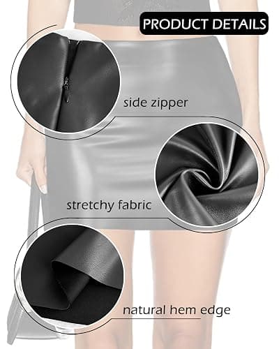 VividMosaic Women's Y2K Black Leather Mini Skirt High Waist Faux PU Skirts | Side Zipper, Stretchy Fabric, Bodycon, Pleather, High Rise, Night Going Outfits, Fall Winter Fashion Trendy thumbnail 7