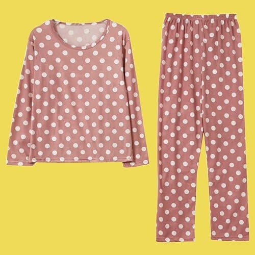 Womens Polka Dot Print Pajama Sets,Long Sleeves Round Neck Sleepwear+Soft Long Pants Cute Sexy Loungewear Nightwear Set - Pink - Medium thumbnail 4
