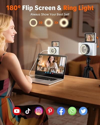 W & O 4K Digital Camera for Photography,Flip Screen Digital Camera for Kids | 64MP Vlogging Camera for YouTube with SD Card,16X Zoom Autofocus,Point and Shoot digital cameras for Teens Beginner,White thumbnail 2