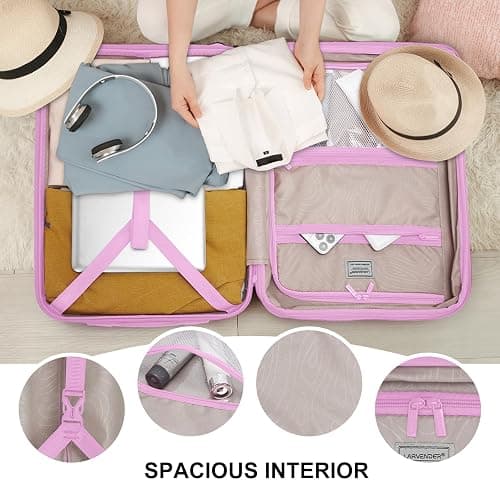 LARVENDER Luggage Sets 3 Piece, Expandable Hardside PP Carry On Luggage Suitcase with 360° Spinner Wheels TSA Lock Suitcase Set for Women Men, Neon Pink thumbnail 6