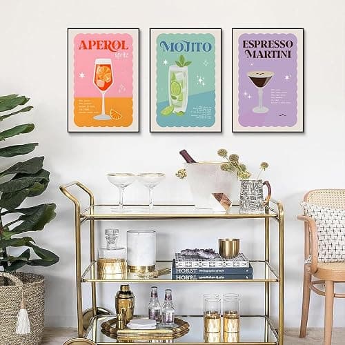 Laylwhq Cocktail Wall Art Bar Cart Canvas Wall Decor Vintage Trendy Alcoho Pictures Funky Aesthetic Prints Posters Colorful Preppy Artwork for Bar Kitchen Dorm Home Decoration 12x16inx3 Unframed thumbnail 2