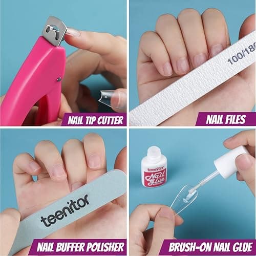 Teenitor Acrylic Fake Nails Kit, Press On Nail Supplies with Clear Coffin Nail Tips Nail Stand Nail Art Brushes Dotting Pen Glitter Sequins Sticker Rhinestones Nail Decorations Press On Nails Kit thumbnail 5