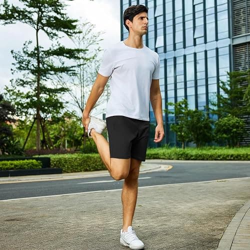 NIMENJOJA Mens 7" Sweat Shorts Cotton Workout Gym Jogger Lounge Shorts with Zipper Pockets thumbnail 4