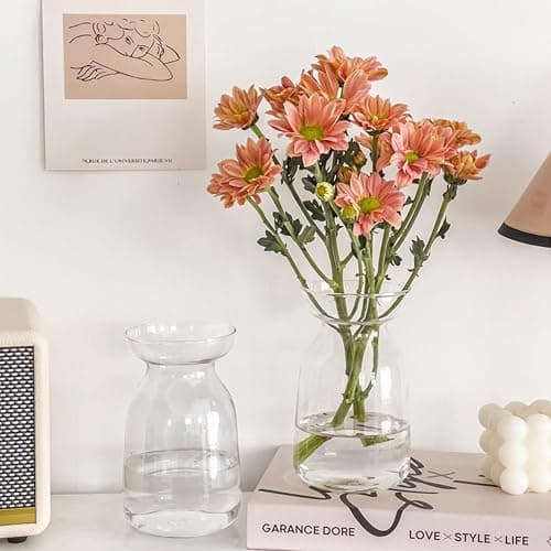 Gute Glass Vases for Decor, Modern Decorative Flower Vase Centerpieces Table Home Indoor Desk Decor Living Room, Kitchen, Office Wedding or Housewarming Gifts (Clear) thumbnail 6