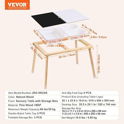 VEVOR Sensory Table for Toddlers, Kids Activity Table with 3 Foldable Storage Bins & Double-Sided Board, Indoor/Outdoor Play Sand and Water, Wooden Kids Sensory Table for Drawing Studying Dining thumbnail 3