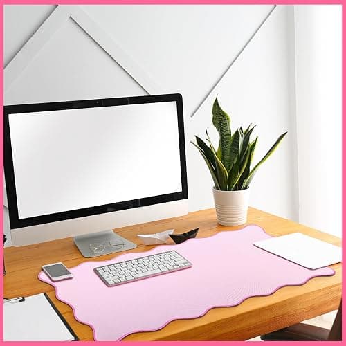 Hahafelt Scalloped Desk Mat Large Scalloped Piping Cute Desk Mat Aesthetic Preppy Table Pad Large Nonslip Pad with Edge Stitching Waterproof Gaming(Pink,31.5 x 15.75 Inches) thumbnail 6