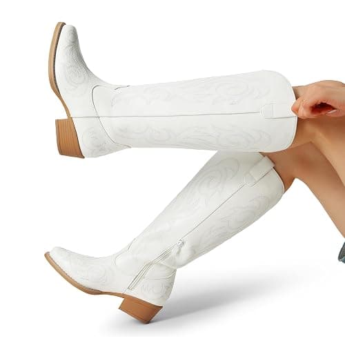 DREAM PAIRS Womens Cowboy Boots Comfortable Cowgirl Knee High Boots Pull On Side Zipper Chunky Heel Embroidered Western Boots thumbnail 7