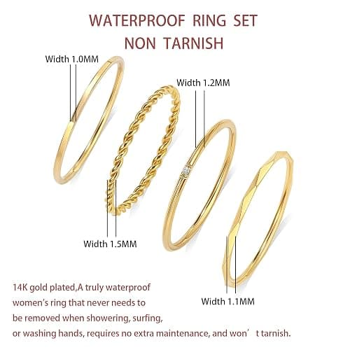 CONRAN KREMIX Waterproof Gold Stackable Rings for Women Non Tarnish,Dainty 14K Gold Plated Thin Thumb Ring Set Trendy Minimalist Rings for Women thumbnail 2