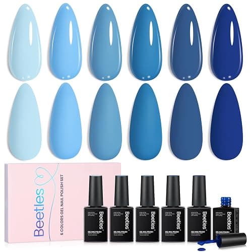 Beetles Blue Gel Polish Set Winter Gel Nail Polish 6 Colors Light Baby Dark Navy Blue Soak off Uv Led Lamp Needed Manicure DIY Home Gifts for Women Ocean Range - Image 1
