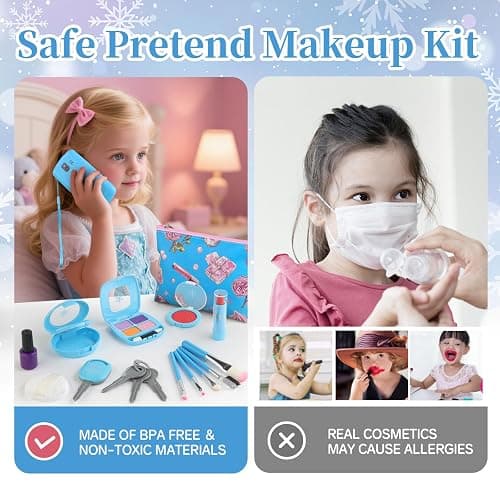Woumserta Pretend Makeup Kit for Kids 3-5, Blue Fake Makeup Set for Toddlers Girls, Play Makeup Gifts for Little Girls Age 3 4 5 6 7 Year Old, Make Up Toys Birthday (Blue) thumbnail 7
