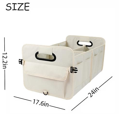 AOKJOY Car Trunk Organizer Car Storage Organizer Collapsible Multi Compartment Car Organizer Adjustable Straps for SUV(Beige) thumbnail 3