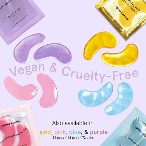 grace & stella Retinol Under Eye Patches for Puffy Eyes & Dark Circles - Restoring Gel Under Eye Masks with Hyaluronic Acid - Bridesmaid Gifts, Birthday Gifts for Women (Purple, 24 Pairs) thumbnail 6