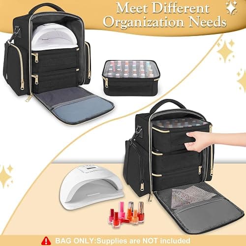 YOREPEK Nail Polish Organizer Holds Up to 72 Bottles (15ml-0.5 fl.oz) Nail Polish Carrying Case with 3 Removable Pouches and 4 Zippered Pockets for Manicure Tools, Supplies, Nail Lamp, Gifts for Women thumbnail 5