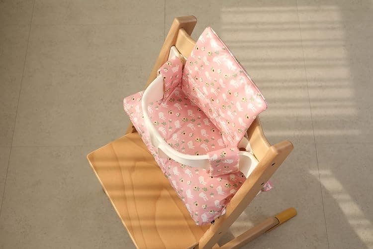 Gembebe Waterproof & Compatible Stokke Tripp Trapp Cushion Set - Easy to Clean Stokke Tripp Trapp Newborn Set - 100% Cotton Stokke High Chair Cushion Set (Pink Bunny / 49.5 Counts) thumbnail 5