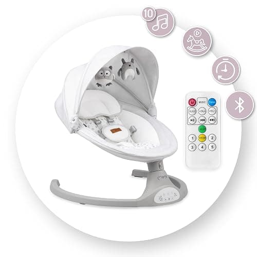 MoMi KENANI Transat balancelle jusqu’à 9 kg, pliable, télécommande et Bluetooth pour smartphone, alimentation piles et secteur, harnais de sécurité 5 points, pare-soleil, moustiquaire thumbnail 32