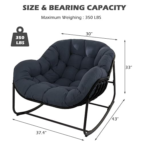 Quinora Papasan Rocking Chair, Oversized Papasan Chair with Cushion and Frame for Indoor& Outdoor, Deep Seat Egg-Shaped Rocker Chair for Garden, Deck, Living Room, Blue thumbnail 2