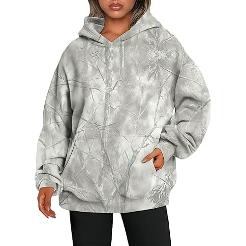 Women's Camo Hoodie Maple Leaf Print Oversized Hooded Sweatshirt Fleece Casual Long Sleeve Pullover Sweatshirts with Pockets thumbnail 3