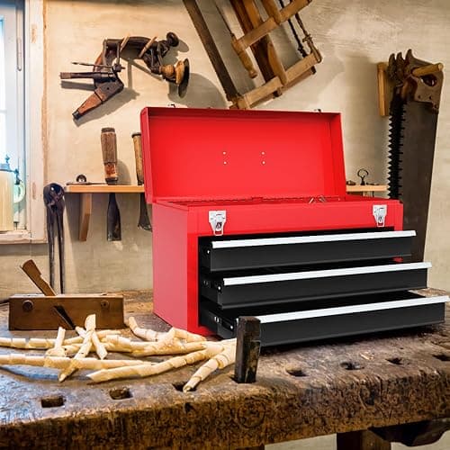 Goplus Tool Box with 3 Drawers, 4-Tier 20.5" Portable Tool Chest Organizer with Top Tool Tray, Auto Lock, Protective Liner, Handle, Steel Metal Small Toolbox for Gargae, Workshop, Home thumbnail 2