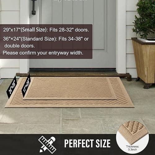 HIYARD Sturdy Front Door Mat, Absorbent Muddy Dirt Resist Welcome Door Mats Outdoor Indoor, Stain and Fade Resistant, Non-Slip Backing Entry Mat Low Profile Doormat for Entryway, 29×17, Beige thumbnail 3
