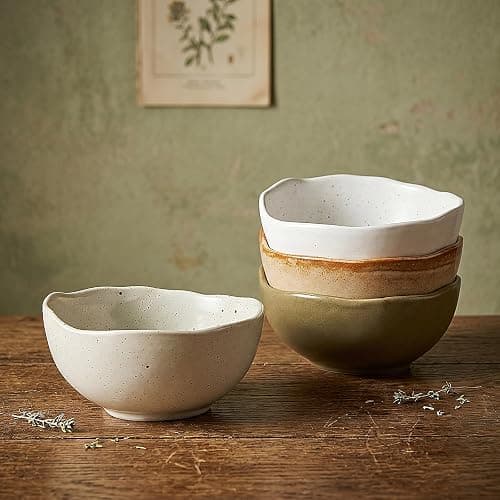 Mifoci 8 oz Set of 4 Ceramic Small Bowls, Cereal Bowls for Dessert, Yogurt, Dipping, Side Dishes, Farmhouse Vintage Dinnerware for Kitchen Weddings - Image 1