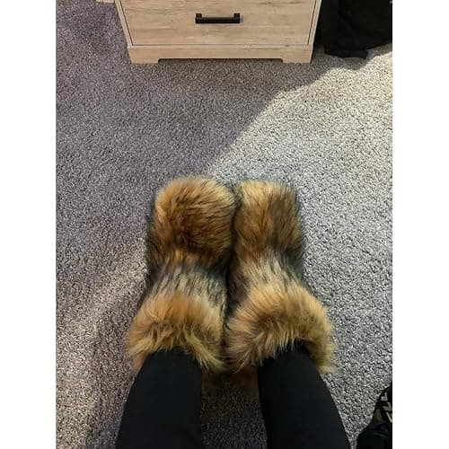 Eosxrp Furry Faux Fur Boots Women's Winter Shoes Woman Fluffy Warm Snow Boots Mid-Calf Comfortable Outdoor Flat thumbnail 6