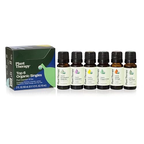 Plant Therapy Top 6 USDA Organic Essential Oil Set - Lavender, Peppermint, Eucalyptus, Lemon, Tea Tree 100% Pure, Natural Aromatherapy, for Diffusion & Topical Use, Therapeutic Grade 10 mL (1/3 oz) - Image 1