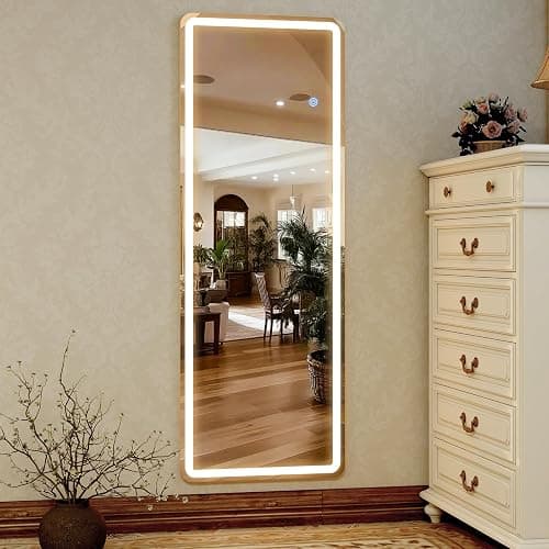 GLSLAND LED Full Length Mirror - 56" x 20" Floor Standing Mirror with Light for Bedroom/Cloakroom -Dimmable & 3 Color Lighting/Wall Mounted Full Body Mirrors thumbnail 9