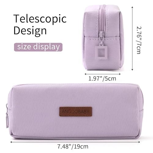 ANGOOBABY Small Pencil Case Student Pencil Pouch Coin Pouch Cosmetic Bag Office Stationery Organizer for Teen School-Purple thumbnail 5