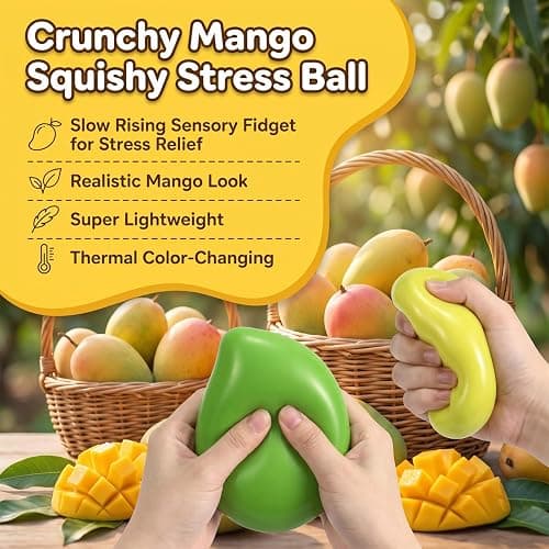 Crunchy Mango Squishy, Mango Squishy, Soft Slow Color Changing Mango Squishys, Realistic Fruit Squeeze Toy,Stress Relief, for Adults thumbnail 2